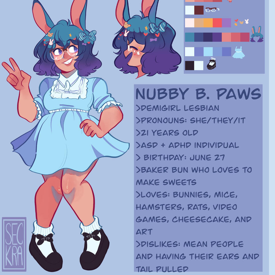 Reference art of cute bunny person that is also a link to the twitter with the full image.